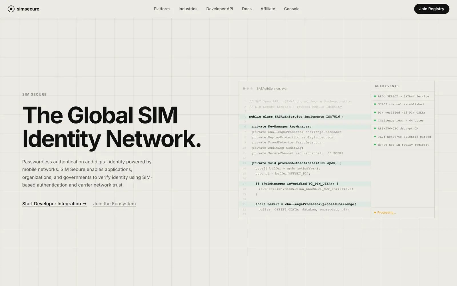 SimSecure website — screenshot